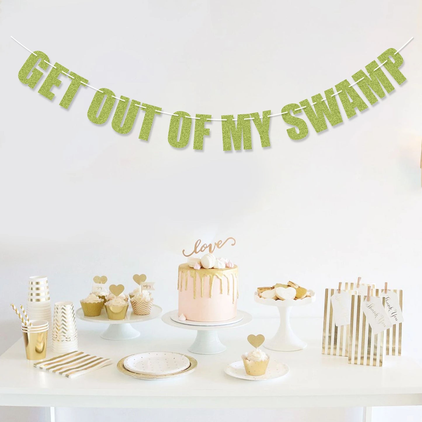 Get out of my Swamp Bunting Banner, Green Glitter Birthday Party Decorations, Funny Housewarming Party Decor Set