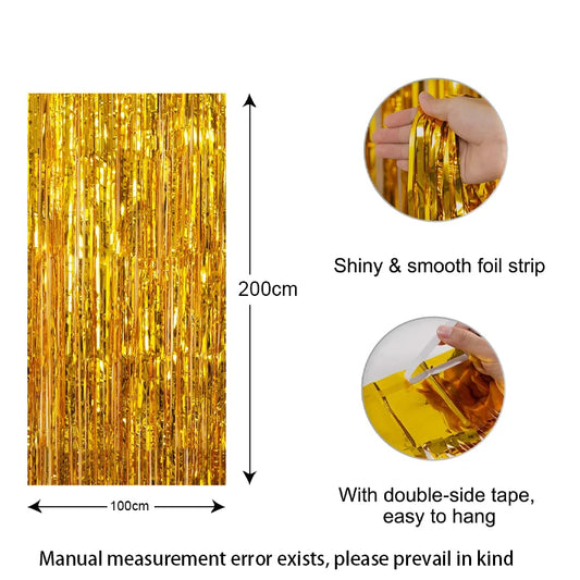 Golden Glitter Tassel Background Decoration, Ceremony, Bachelorette, Wedding, Birthday Party Decoration, Photography Props 1m*2m