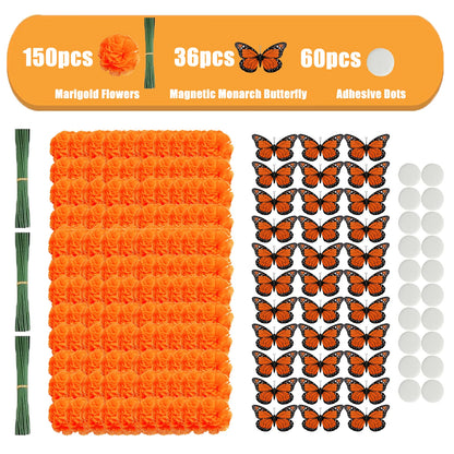 14~380pcs Day of the Dead Marigold Flower Garland Decorations Dia De Los Muertos ofrenda Altar with Monarch Butterfly Mexican