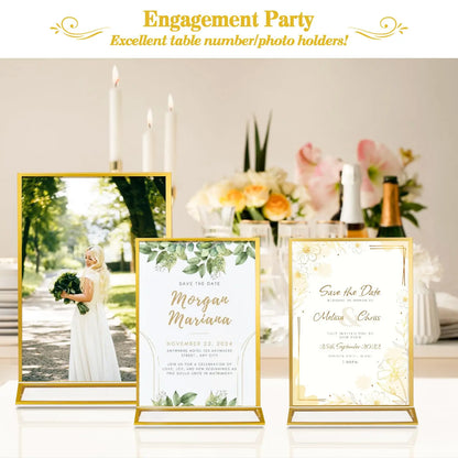 6-36 Transparent Acrylic Signage Gold Picture Frames Double-sided Display Stand Wedding Number Plate Table Flyer Menu Card Rack