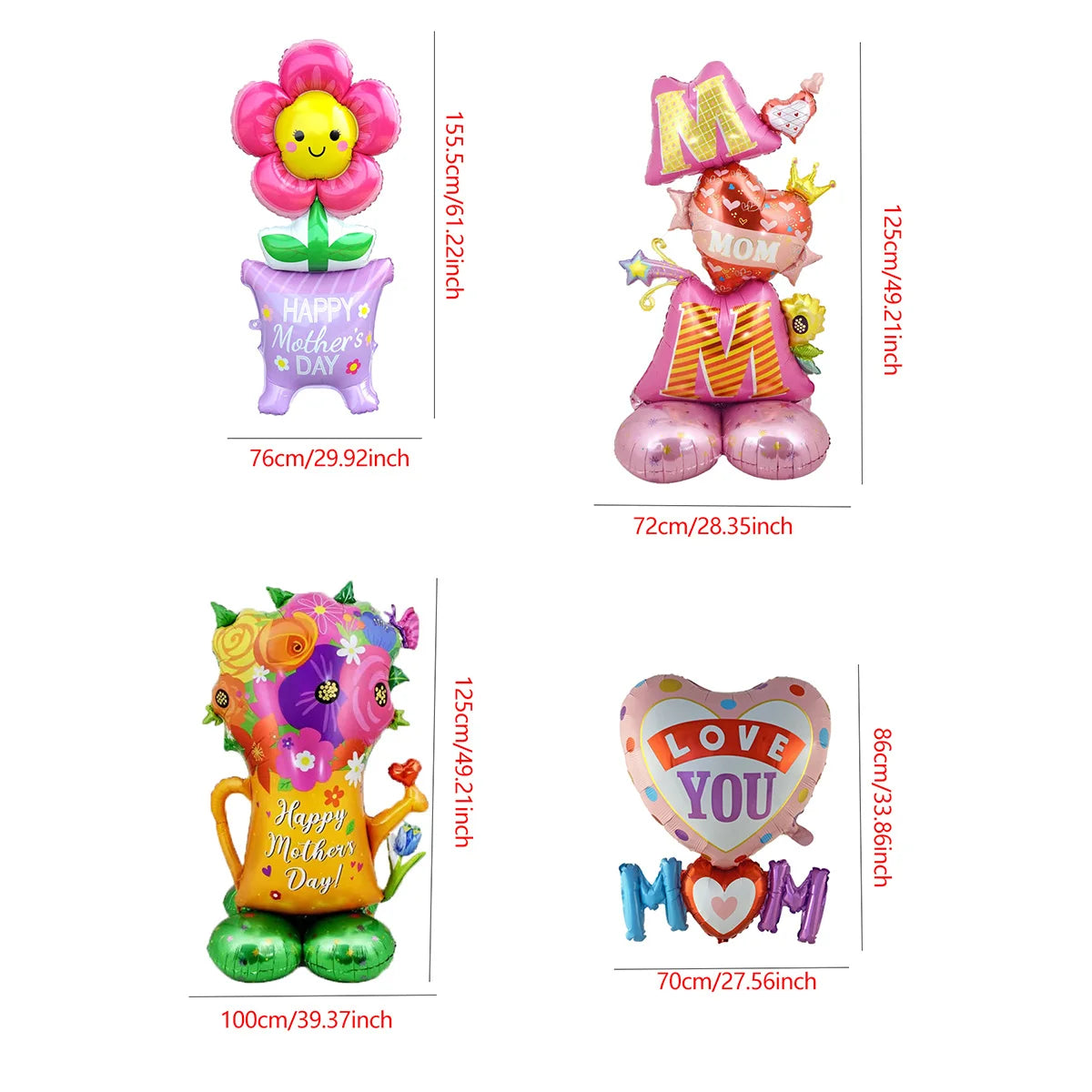 1set 3D Stand Pedestal Love Mom Heart Foil Balloons Base Floriation Mother's Day Balloon Best Mom Mother's Day Party Decorations