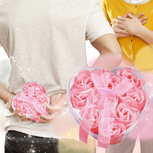9Pcs/Box High Quality Artificial Scented Bath Soap Rose Flower Heart Gift Box  Wedding Party Valentine's Day Mother's Day Gift