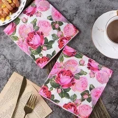 20Pcs/pack Lover Heart Rose Printed Paper Disposable Tableware Napkin Tissues DIY Wedding Party Decoration Valentine's Day Decor