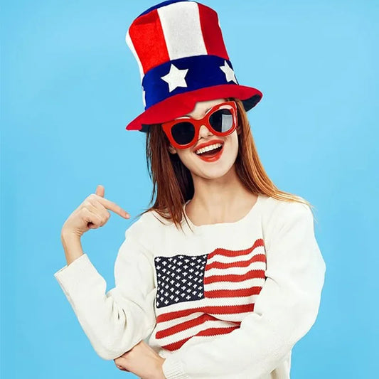 Party Velvet Hat Red White Blue Independence Day Flag Hat Uncle Sam Dress Up Top Hat