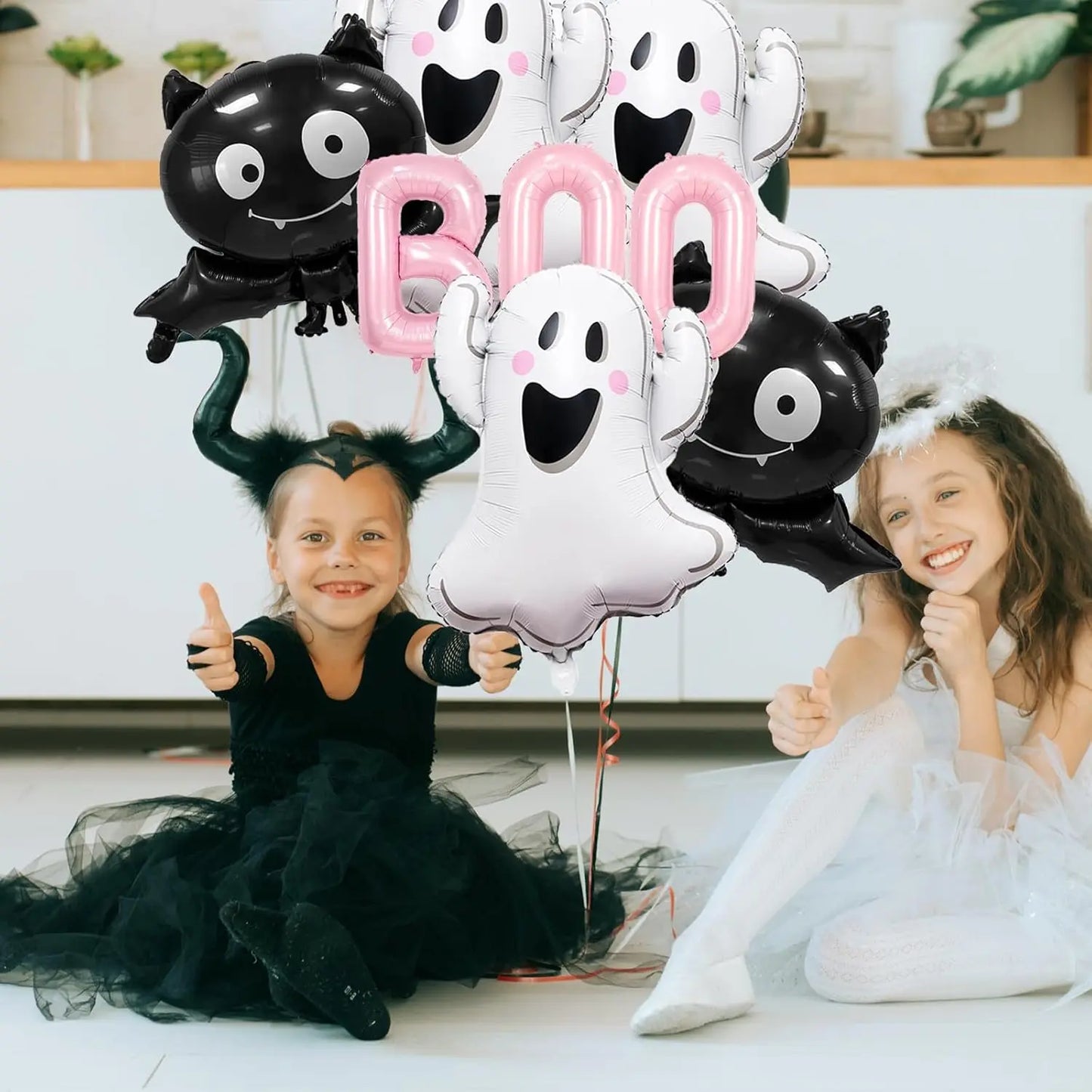 Halloween Ghost Balloons Set Pink BOO Ghost Bat Foil Balloon for Halloween Themed Party Decoration Supplies