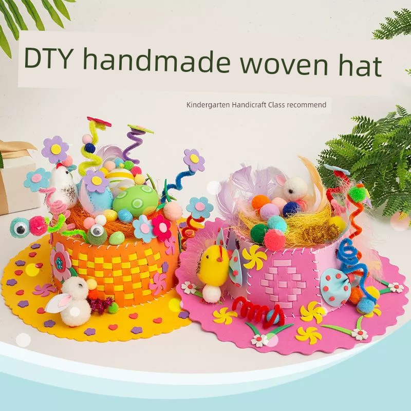 Easter Hat DIY Rabbit Chicken Kindergarten Handmade Material Kit Kids Matching Performance and Catwalk Activity