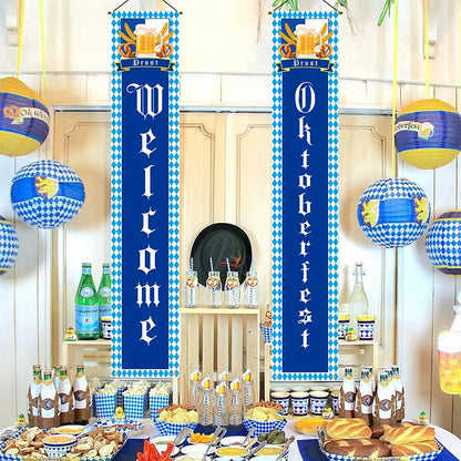 Beer Flag The Munich Oktoberfest Event Party Decorations Door Hanging Banner 1 Pair Tapestry Polyester Printed for Home Outdoor