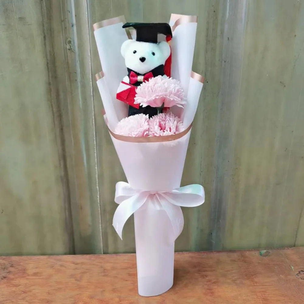 New Sunflower Bear Bouquet Bouquet Decoration Rose Sunflower Soap Flower Graduation Gift Valentine'S Day Cartoon Lovely Bear