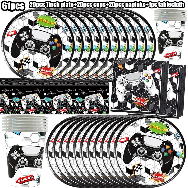 Video Game Birthday Party Decoration Video Game Happy Birthday Paper Plates Cups Napinks Tablecloth Background Balloons Supplies