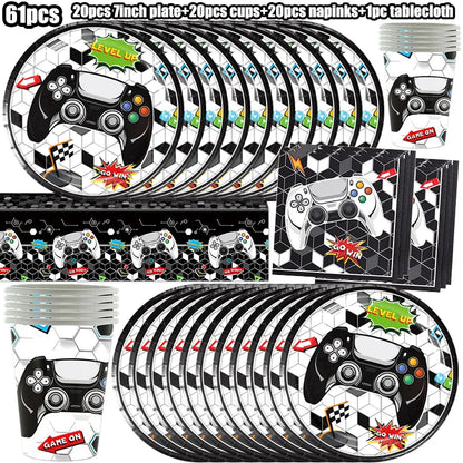 Video Game Birthday Party Decoration Video Game Happy Birthday Paper Plates Cups Napinks Tablecloth Background Balloons Supplies