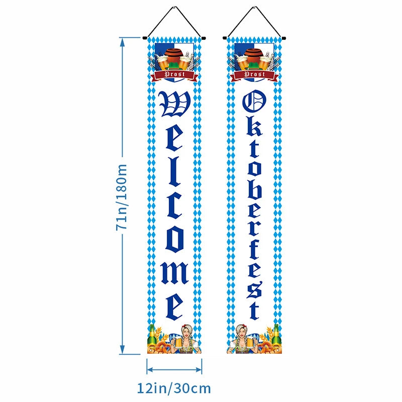 Beer Flag The Munich Oktoberfest Event Party Decorations Door Hanging Banner 1 Pair Tapestry Polyester Printed for Home Outdoor