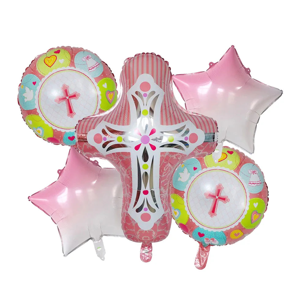 5pcs Church Easter Cross Baptism Foil Balloons Christian Catholic Worship Pray Wedding Celebration Birthday Follower Party Ball