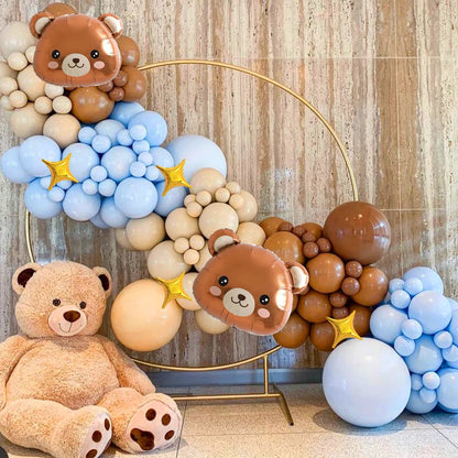 111/77pcs Teddy Brown Bear Balloon Garland Kit for Apricot Blue Balloons Kids Birthday Party Decorations Boy or Girl Baby Shower