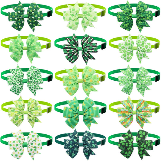 50/100Pcs Saint Patrick Dog Bows Pets St. Patrick's Day Grooming Bows Adjustable Dog Bowties Clover Dog Neckties Accessories