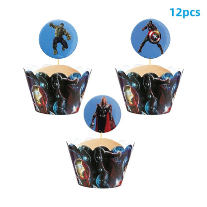 Avengers Superhero Birthday Party Decoration Balloon Cake Plate Paper Cup Box Gift Bag Background Banner 10 People Tableware Set