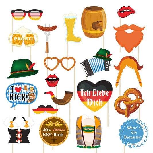 21Pcs Oktoberfest Theme Party Photo Booth Props for Boy Girl Bar Beer Festival Party Backdrop Birthday Party Favors Decorations