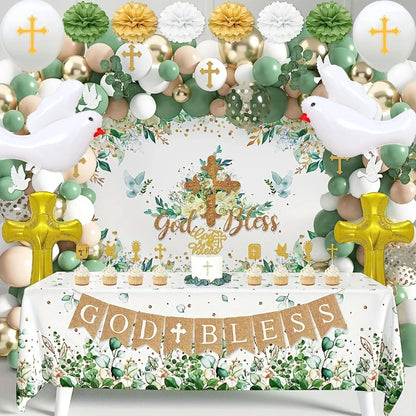 124 Pcs The First Balloon Set with A Communion Theme, Suitable for Baptism Parties Birthday Anniversaries Spring and Summer