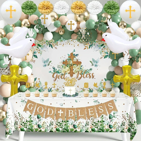 124 Pcs The First Balloon Set with A Communion Theme, Suitable for Baptism Parties Birthday Anniversaries Spring and Summer
