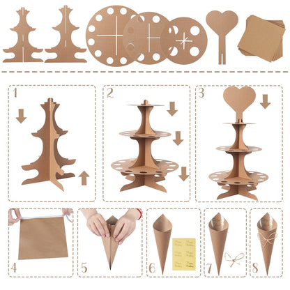 Wood/Kraft Paper Confetti Cone Tray Rustic Decoration Confetti Cones Stand DIY Holder Support Supplies