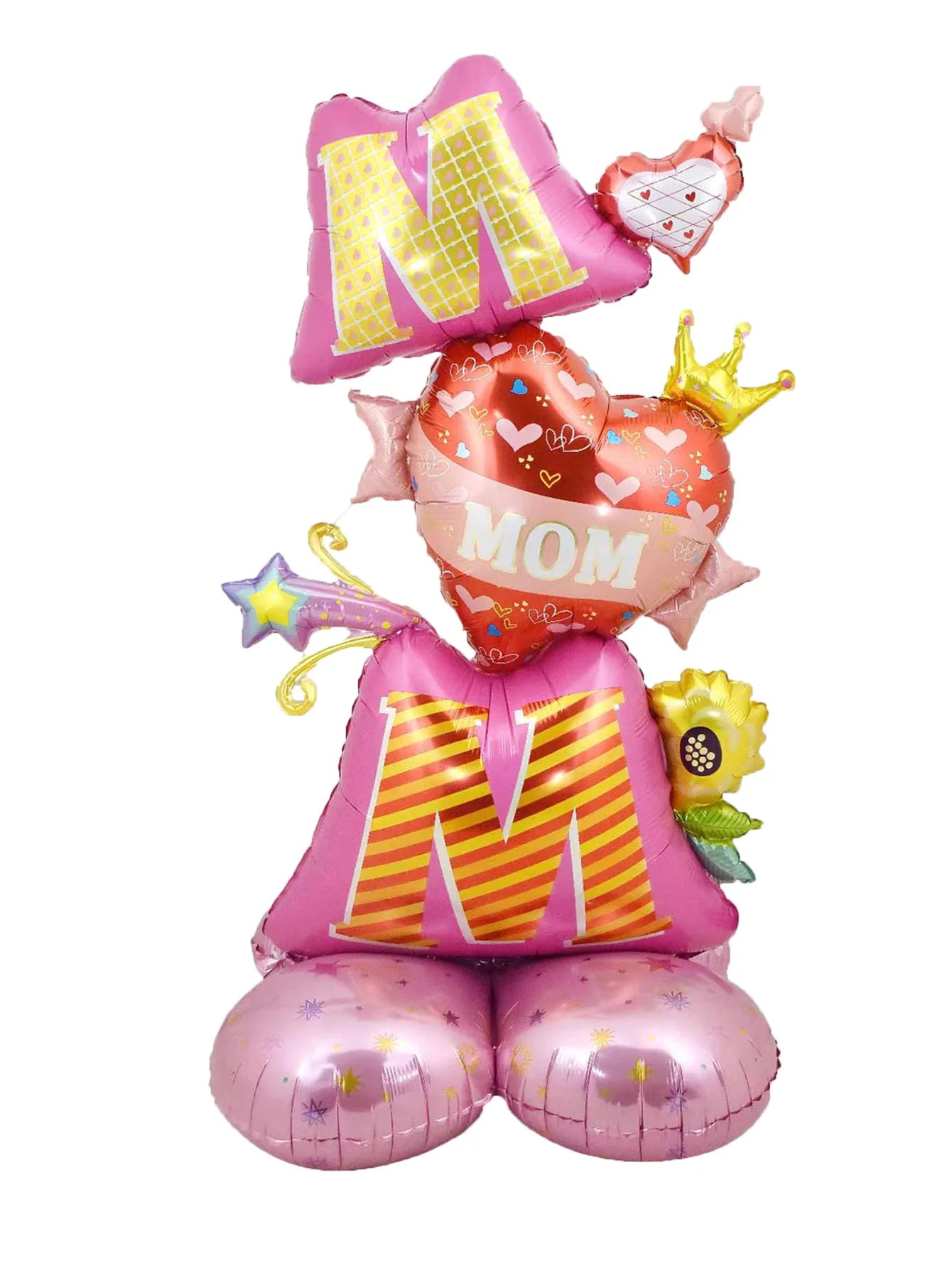 1set 3D Stand Pedestal Love Mom Heart Foil Balloons Base Floriation Mother's Day Balloon Best Mom Mother's Day Party Decorations