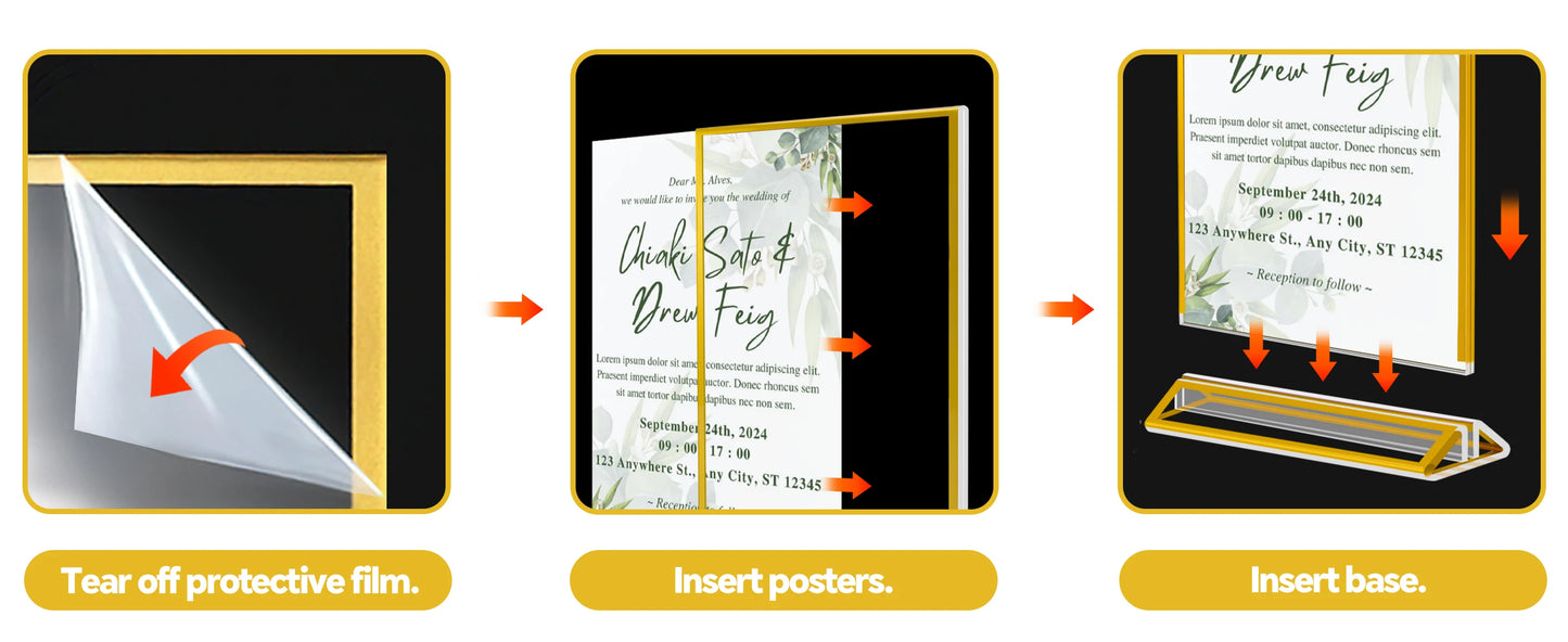 6-36 Transparent Acrylic Signage Gold Picture Frames Double-sided Display Stand Wedding Number Plate Table Flyer Menu Card Rack