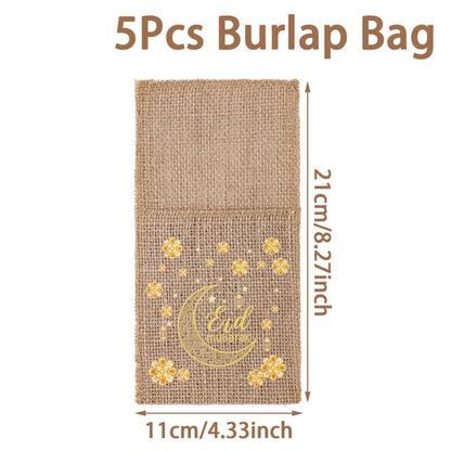 Eid Mubarak Burlap Cutlery Pouch Ramadan Decor for Home 2025 Table Decor Ramadan Kareem Islamic Muslim Party Eid Al-Fitr Gifts