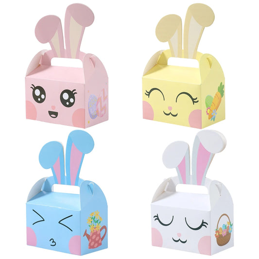 4pcs Easter Bunny Candy Box Cute Rabbit Ear Cookies Gifts Packaging Basket Boxes For Kids Easter Birthday Party Decor Supplies