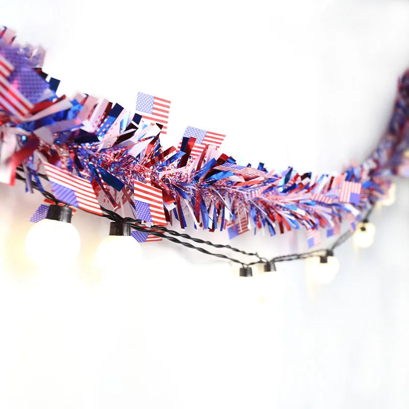 America Independence Day Decorative American Flag Tinsel Garland Banner 4th of July Party Supplies Home Wall Hanging Decoration