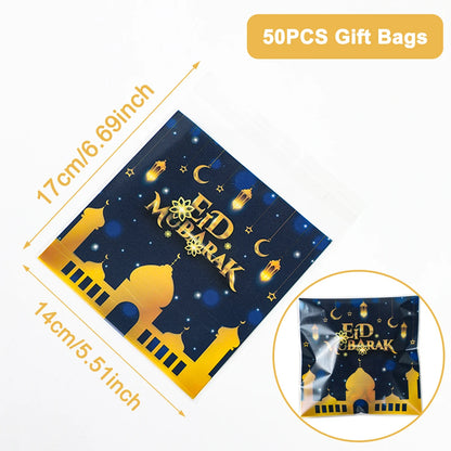 Eid Mubarak Gift Bags Plastic Candy Cookie Bag Ramadan Kareem Decoration 2025 Islamic Muslim Party Supplies Eid Gifts