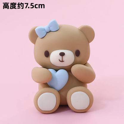 New 3D Pink Blue Bear Cake Topper Cute Mini Bear Doll Cake Decoration Boy Girl Birthday Party Gender Reveal Baby Shower Supplies