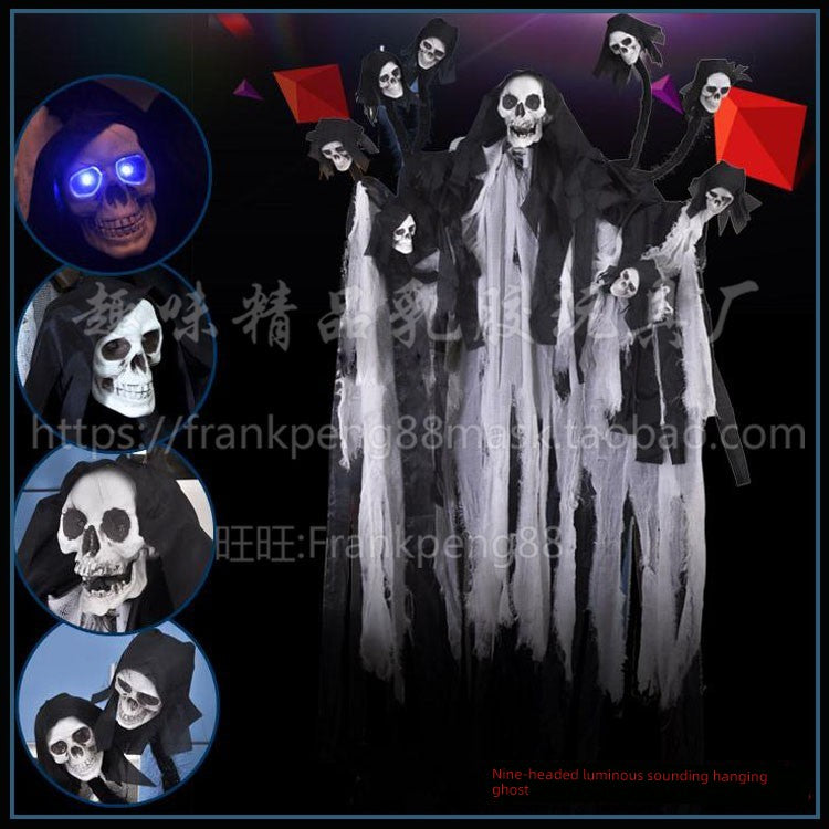 New Voice-Controlled Skull Hanging Ghost Halloween Haunted House Secret Room Props Bar KTV Set Decoration Pendant Horror