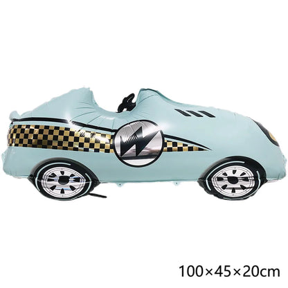 Car Race Balloons Traffic Cones Black White Checkered Flags Racing Wheel tire Foil Balloon Kids Car Birthday Party Decorations