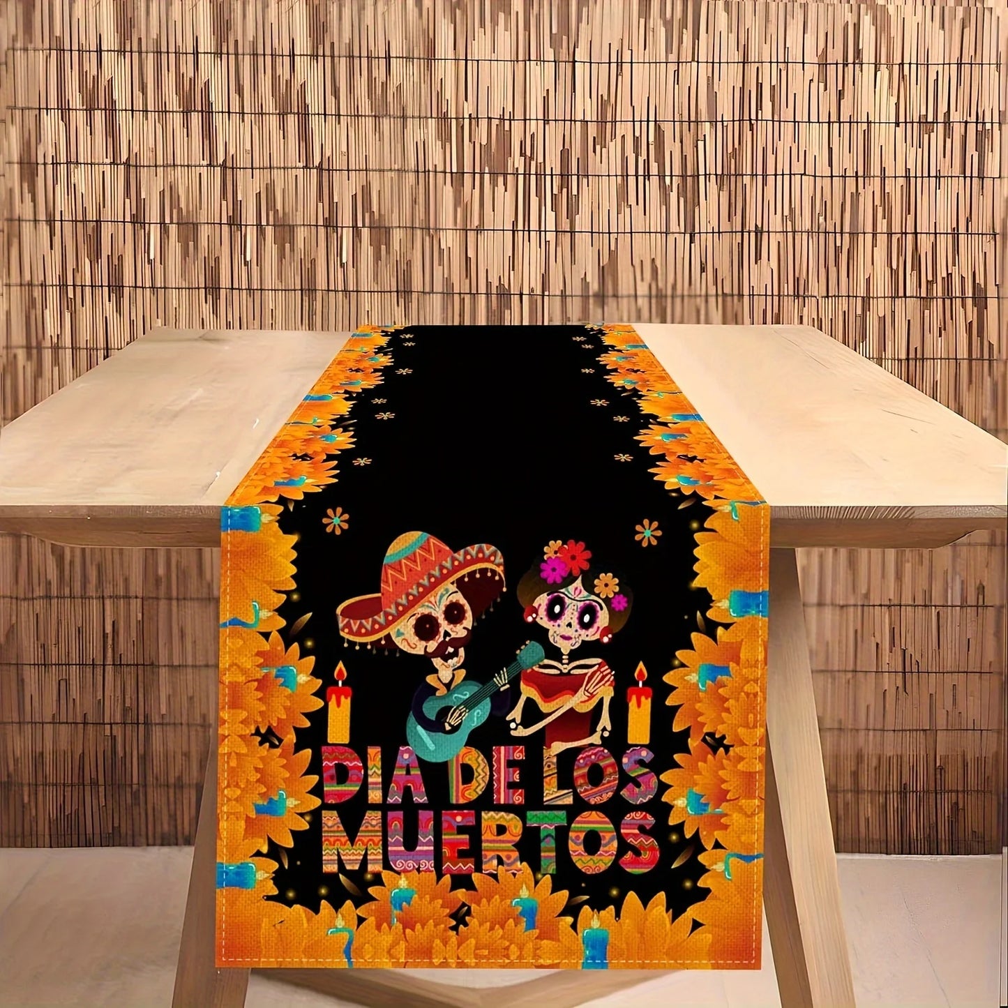 Mexican Day of The Dead Linen Table Runners Mexico Dia De Los Muertos Sugar Skull Table Runner for Home Party Dining Table Decor