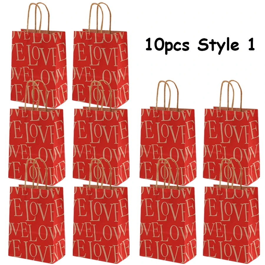 5/10pcs Valentine's Day Kraft Paper Bag Party Small Gift Packaging Bag 15x8x21cm LOVE Heart Style Gift Bag Party Favor Supplies