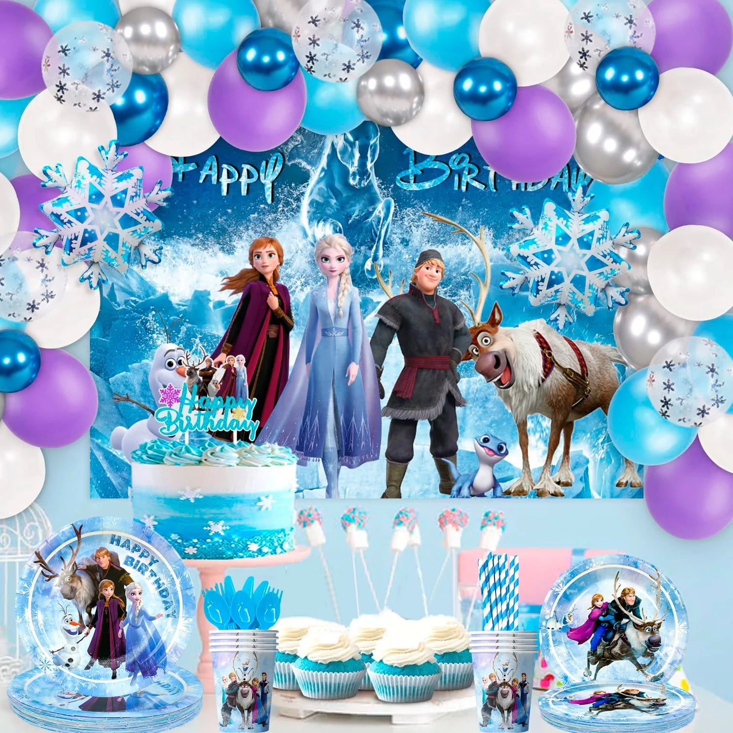 Frozen Theme Party Supplies,Frozen Birthday Party Tableware-161pcs Frozen Party Supplies-Frozen Plates Napkin Cup Tablecloth