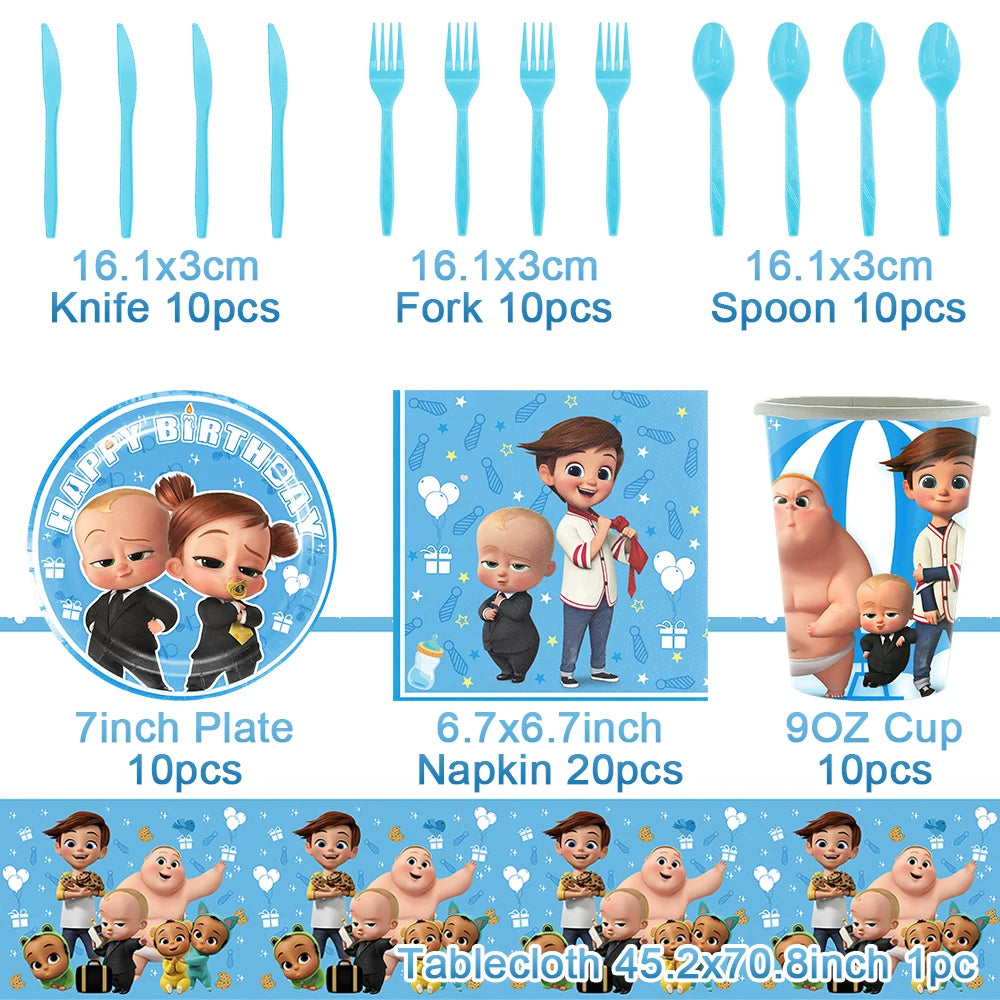 Cartoon Boss-Boys-Girls Theme Newborn 1st Birthday Party Decor Disposable Tableware Backdrop Balloons Baby Shower For Kids Gifts