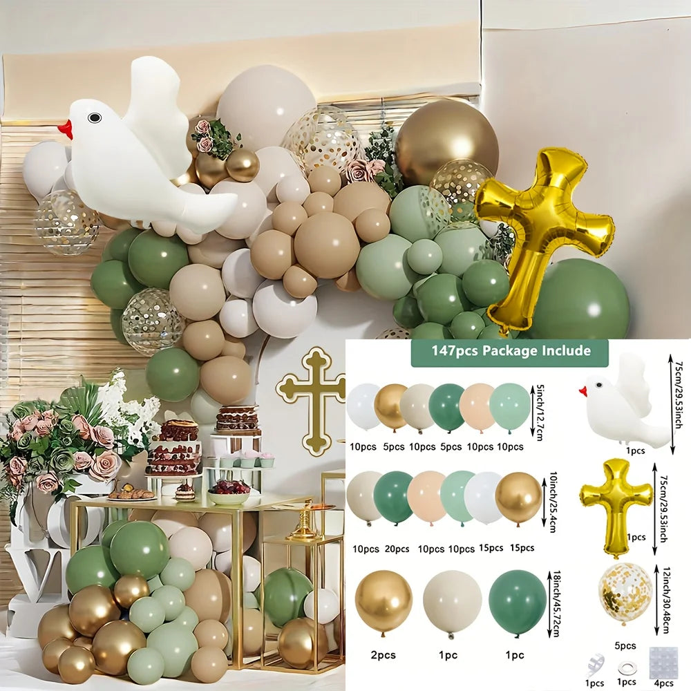 147pcs Religious Celebration Balloon Set, Suitable for Communion, Baptism,Wedding - Prayer, First Holy, Baptism Party Decoration
