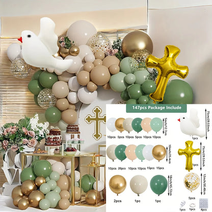 147pcs Religious Celebration Balloon Set, Suitable for Communion, Baptism,Wedding - Prayer, First Holy, Baptism Party Decoration