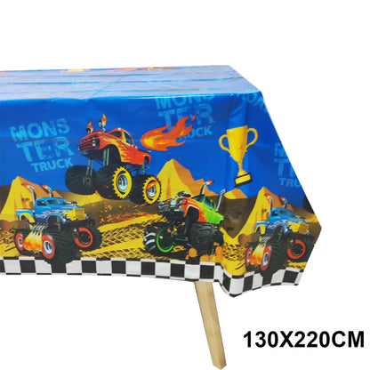 Monster Truck Birthday Party Paper Plates Cup Napkin Tablecloth Balloon Hanging Swirls Banner Monster Truck Birthday Party Decor