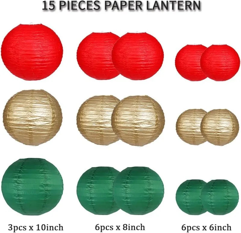 15Pcs Sage Green Set Round Paper Lantern For Baby Girl Shower Decoration Baptism Party Decor Hanging Pompom Crafts Ornament