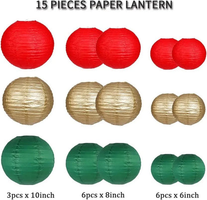 15Pcs Sage Green Set Round Paper Lantern For Baby Girl Shower Decoration Baptism Party Decor Hanging Pompom Crafts Ornament