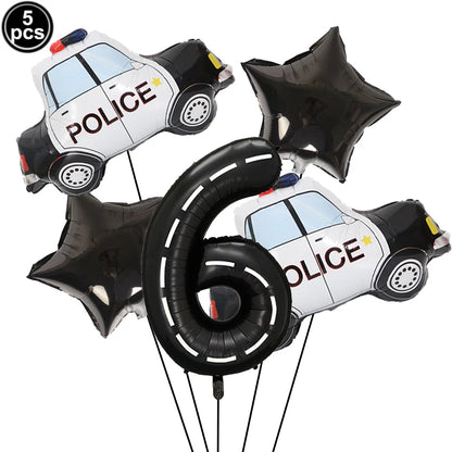 5th Birthday Police Party Blue Car Helicopter Foil Balloons for Boys Baby Shower Police Birthday Party Decoration