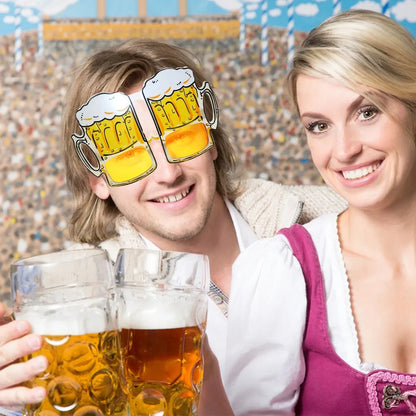 12Pcs Oktoberfest Glasses Plastic Goggles Beer Mug Pattern Glasses Photo Props German Oktoberfest Theme Event Decoration