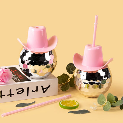 Disco Ball Cup With Cowboy Hat Bachelorette Party Silver Disco Ball Water Bottle Cowboy Theme Bride To Be Party Decor Cocktail C