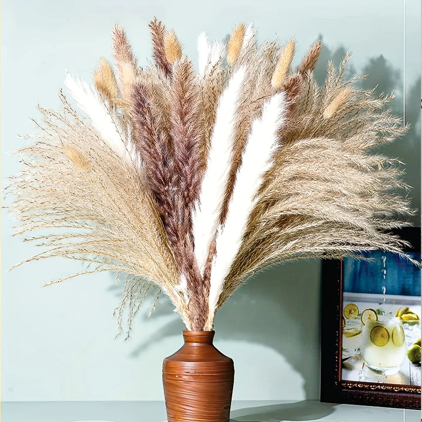 165PCS Pampas Grass Dried Flowers Boho Farmhouse Country Wedding Home Room Decor Bouquet Bunny Tail Grass DIY Artificial Flowers