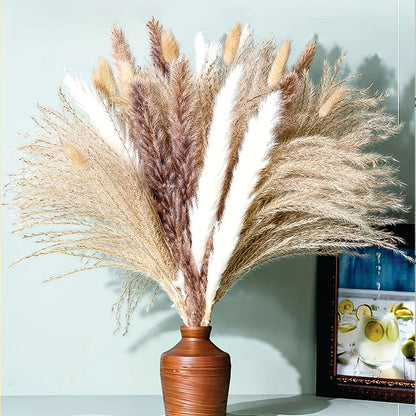 165PCS Pampas Grass Dried Flowers Boho Farmhouse Country Wedding Home Room Decor Bouquet Bunny Tail Grass DIY Artificial Flowers