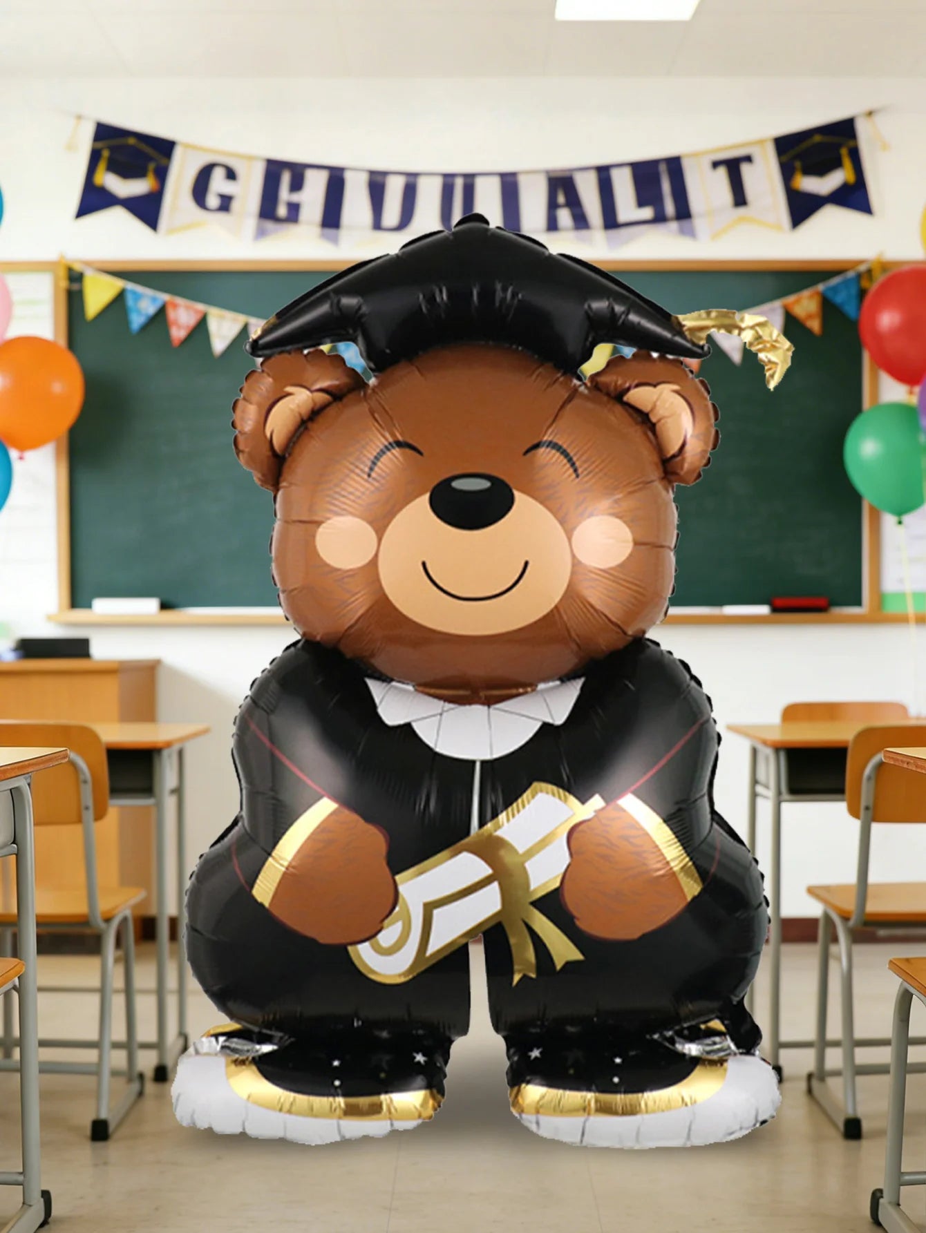 1pc standing brown bear foil balloon, perfect for graduation party decorations, graduation ceremonies, and student graduations.
