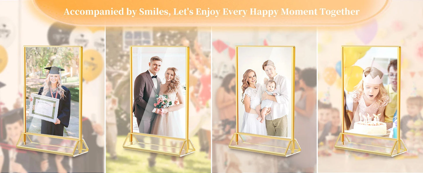 6-36 Transparent Acrylic Signage Gold Picture Frames Double-sided Display Stand Wedding Number Plate Table Flyer Menu Card Rack