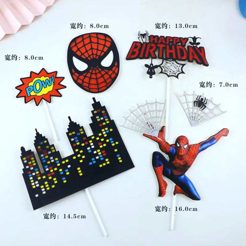 Spiderman Cake Toppers Superhero Birthday Cake Decorations CupCake Topppers Ornaments for Kids Boys Baby Shower Supplies Gifts