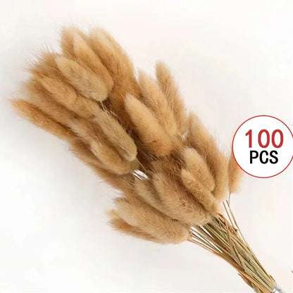 165PCS Pampas Grass Dried Flowers Boho Farmhouse Country Wedding Home Room Decor Bouquet Bunny Tail Grass DIY Artificial Flowers